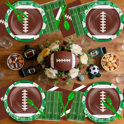 Xionpe 168 PCS Football Disposable Tableware Set, Football Party Supplies with Plates, Cups, Napkins, Cutlery (Forks, Spoons, Knives), Serves 24 Guests for Game Day, Birthday & Tailgate