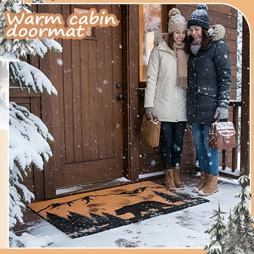 Tinideya Rustic Bear Coir Door Mat 2x3 ft Winter Welcome Doormats for Front Back Door Outside Entrance Porch Garage Cabin Lodge Farmhouse Entryway Black Bear Coir Mat with Heavy Duty Rubber Backing