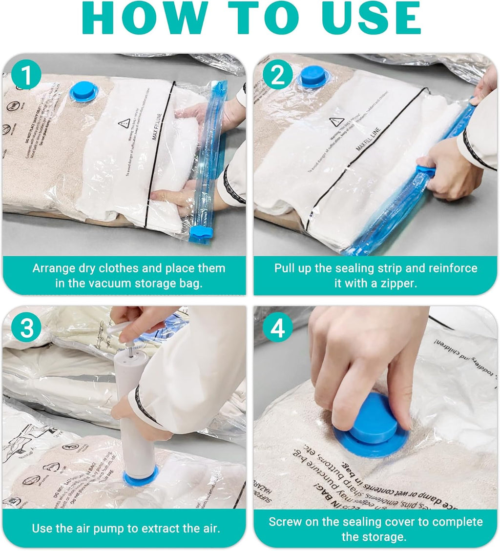 Skiennix Vacuum Seal Bags - 15 Pack Space Saver Storage for Clothing & Travel | Includes Hand Pump