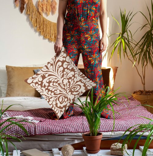 SPBL&L Mexican Pillow Covers 18x18, Mexican Home Decor,Talavera Decor, Mexican Gifts for Women, Spanish Style Terracotta Burnt Orange Throw Pillow Covers, Set of 2