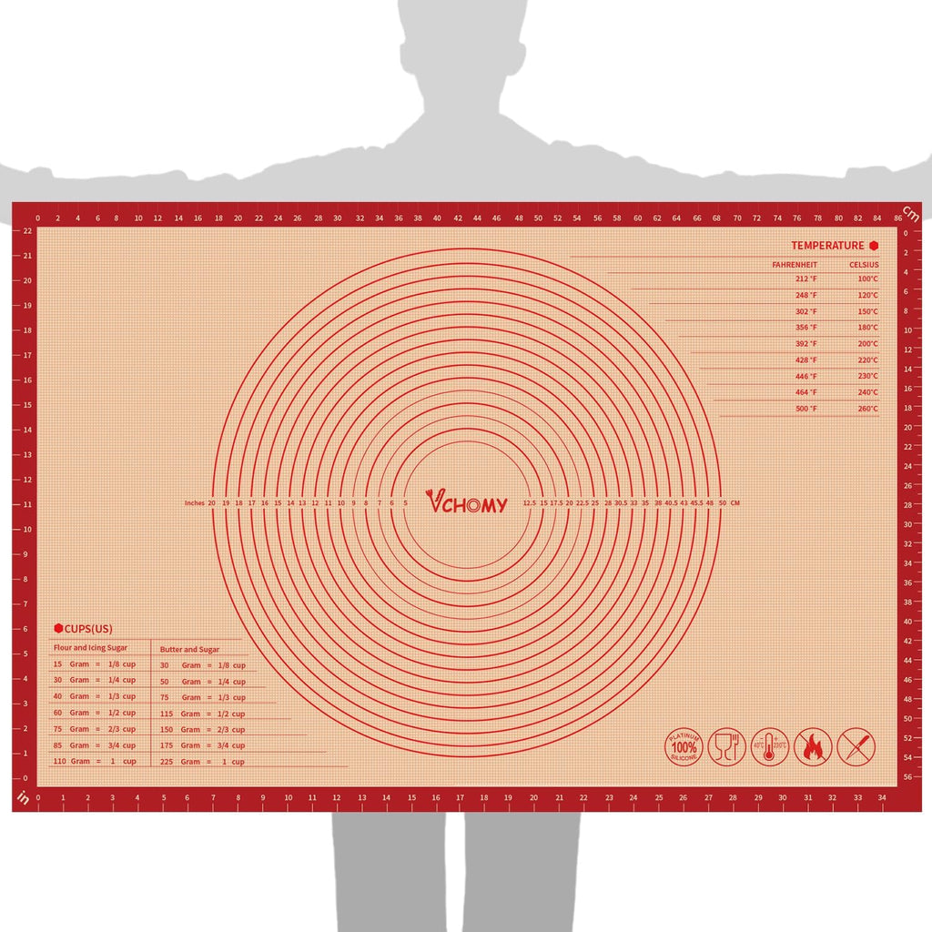 Skiennix Extra Large Silicone Pastry Mat - Non-Slip Baking Mat with Measurements | 36x24 Inch, Red