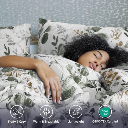 Regency Heights Lightweight Seersucker Botanical Comforter Set King Size, 3 Pieces Reversible Design with Striped Print, Premium Microfiber Bedding Set, Comforter and Sham Set, Green