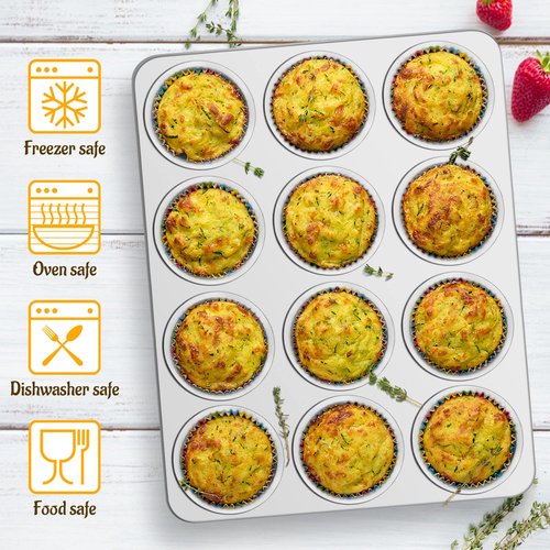 E-far Stainless Steel Muffin Pan Set of 5, 12 Cups Cupcake Pans Tins for Baking, Non-Toxic Metal Muffin Tray Molds for Small Mini Cupcake, Heavy Duty & Regular Size, Rust Free & Dishwasher Safe