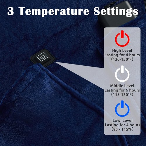 Homemate Heated Wearable Blanket Hoodie - with Battery Pack 7.4V - Oversized Electric Blanket Hoodie for Women Men - Warm Cordless Heated Shawl Portable Heated Robe (Blue)
