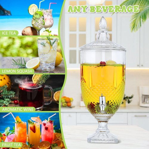 Bokon 2 Pieces Drink Dispensers for Parties Crystal Iced Beverage Dispenser with Stand and Spigot, Glass Liquid Containers Wide Mouth Beverage Server for Juice Tea Wedding