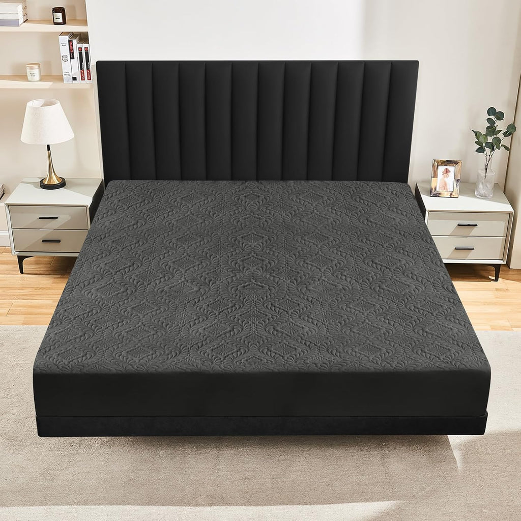 Sufdari Twin Waterproof Mattress Cover - Breathable & Noiseless Quilted Bed Pad | Ultra Soft Dark Grey, Fits 8-18" Deep Pocket