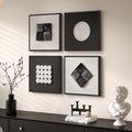 Skiennix 3D Wood Textured Black & White Wall Art Set - Modern Abstract Geometric Paintings for Home Decor