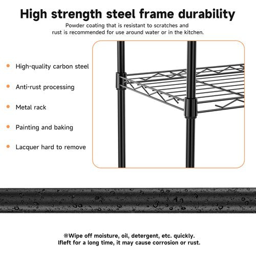 IZEUK 3 Tier Metal Wire Shelving Rack Storage Shelves for Kitchen, Bedroom, Living Room or Laundry Room, Black, 17.7" W x 11.8" D x 28.8" H