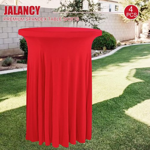 JALANCY 4 Packs 32 x 43 Inch Spandex Round Cocktail Table Skirts Stretch Cocktail Table Cover Fitted High Top Tables for Wedding Bar Party Banquet (Red)