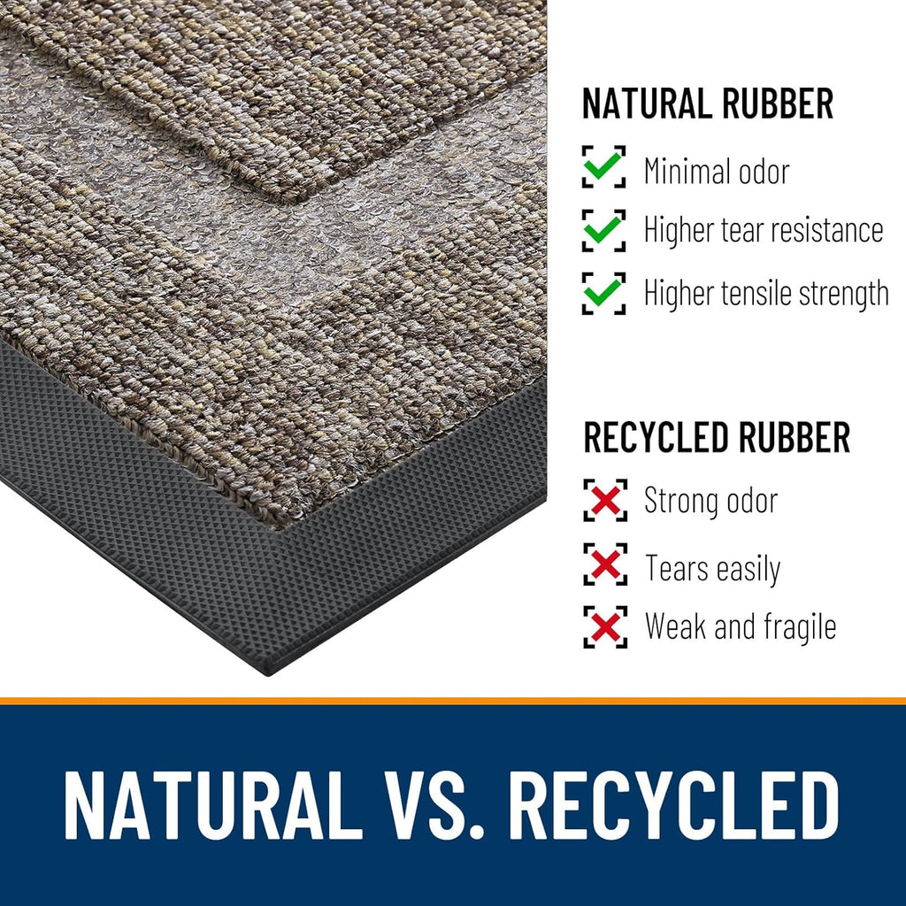 OLANLY Waterproof All-Season Front Door Mat - Sturdy Natural Rubber, Easy Clean | 29.5x17, Khaki & White