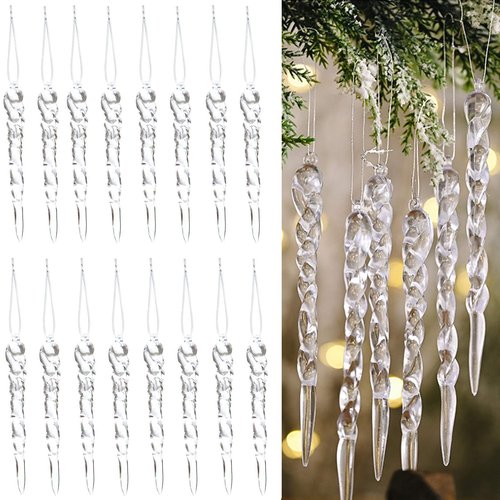 "N/A" 36 Pieces Clear Plastic Icicle Christmas Ornaments Acrylic Ornaments for Xmas Tree Decorations Wedding Party Winter Decor