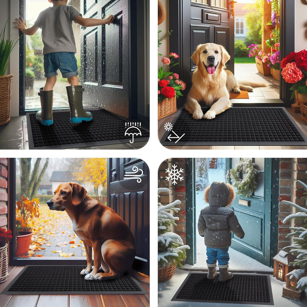 Smiry Heavy Duty Rubber Doormat - Non-Slip, Easy Clean, Dirt Trapping | 35x23 Inch, Black