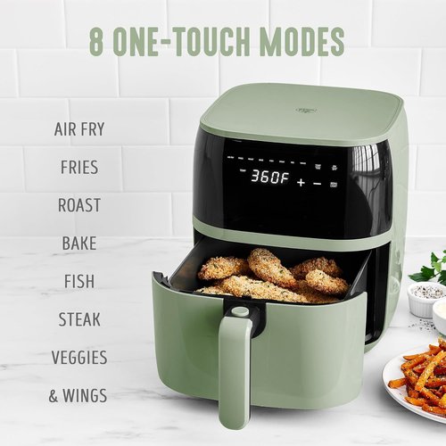 GreenLife Compact Electric Air Fryer Oven - 5.3 QT, PFAS-Free Ceramic Nonstick, Easy View Window, Sage