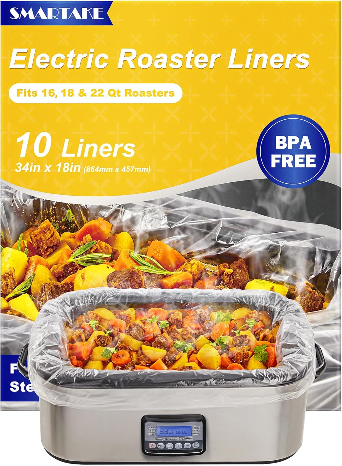 SMARTAKE Disposable Roaster Liners - 10 Count for 16-22 Quart Roasters | Instant Cleanup, 18 x 34 Inch