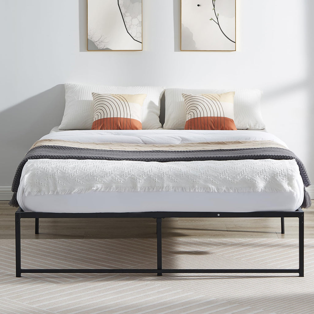 VECELO 14" Queen Bed Frame/Metal Platform Mattress Foundation/No Box Spring Needed