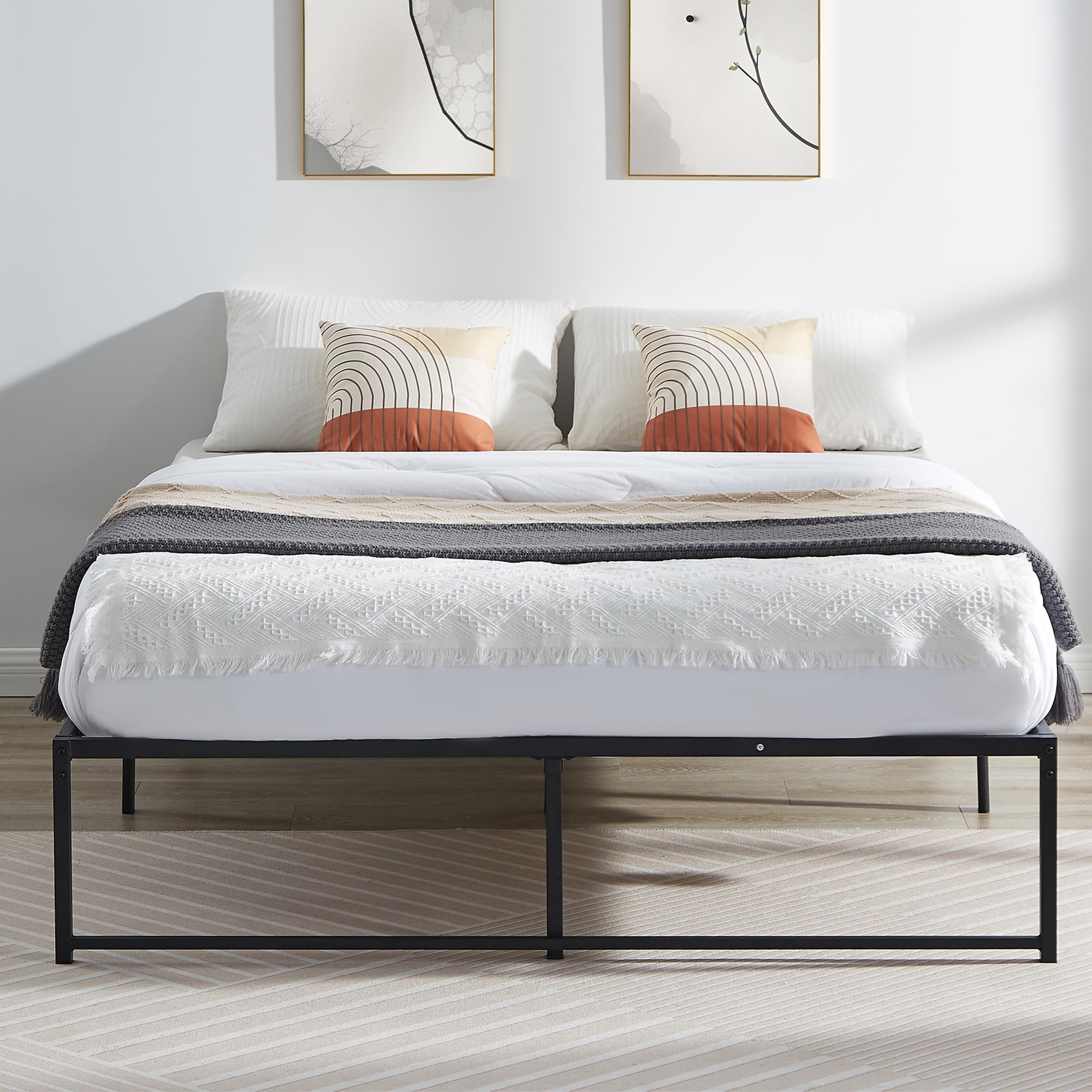 VECELO 14" Queen Bed Frame/Metal Platform Mattress Foundation/No Box Spring Needed