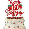 Skiennix 1st Birthday Cake Topper - Glittery Strawberry Design for Sweet Fruit Theme Party