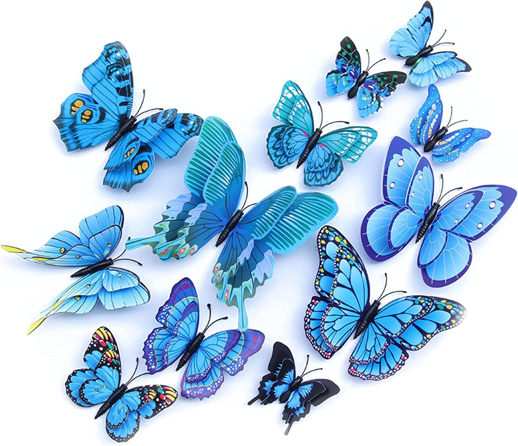 OPSEAM 3D Butterfly Wall Decor - 24 PCS Blue Butterfly Stickers with Magnets for Party Decorations