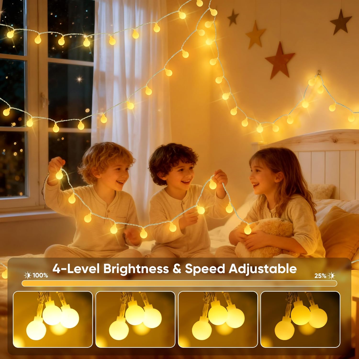 OMIKA 33FT Connectable Globe String Lights - 24 Color Changing Fairy Lights with Remote | 60 LEDs, 128 Modes, Waterproof for Indoor/Outdoor Use