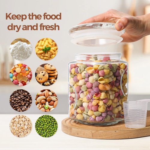 ComSaf 64 oz Glass Jar with Lid, 2 QT Pantry Storage Containers set with Glass Lids, Flour Sugar Storage Containers, Half Gallon Jars for Kitchen Storage and Laundry Room Containers, Set of 2