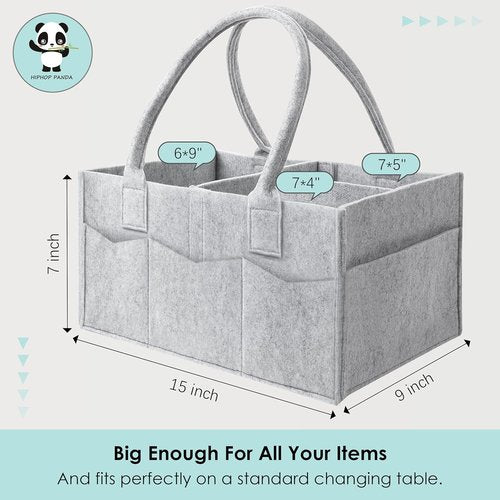 HIPHOP PANDA Diaper Caddy Organizer - Sturdy Portable Storage for Newborn Essentials - Grey/Oatmeal 2-Pack Gift Set