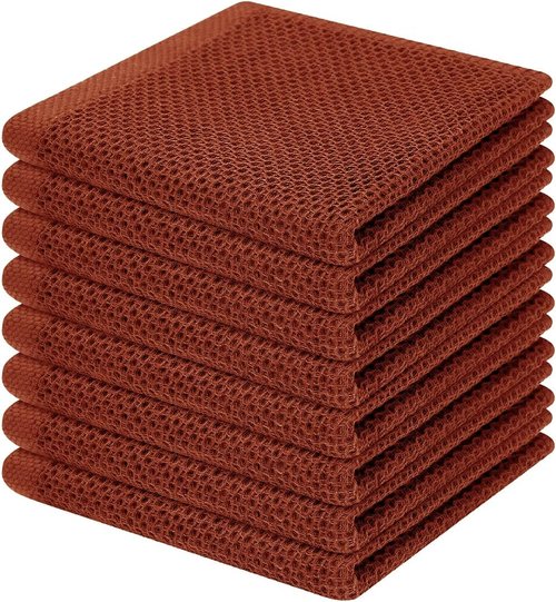 Homaxy Kitchen Dish Cloths - Ultra Soft 100% Cotton Waffle Weave, Quick Drying, 12x12 Inches, 8-Pack, Rust