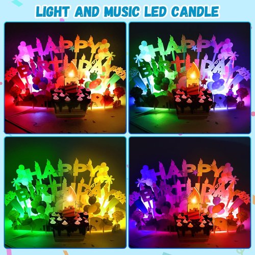 Lupow 3D Pop Up Musical Birthday Cards with Lights & Blowable LED Light Candle – Interactive Singing Happy Postcards Birthday Decorations Greeting Cards Birthday Cards for Women, Men, Mom, Wife, Husband, Boy, Girl