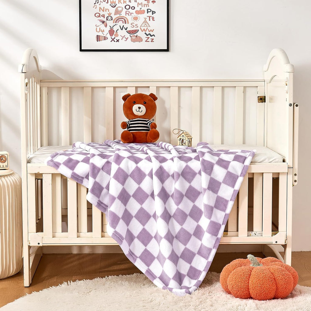 Yurhap Checkered Baby Blanket - Ultra Soft Fleece Receiving Blanket for Newborns | 30''x40'', Purple