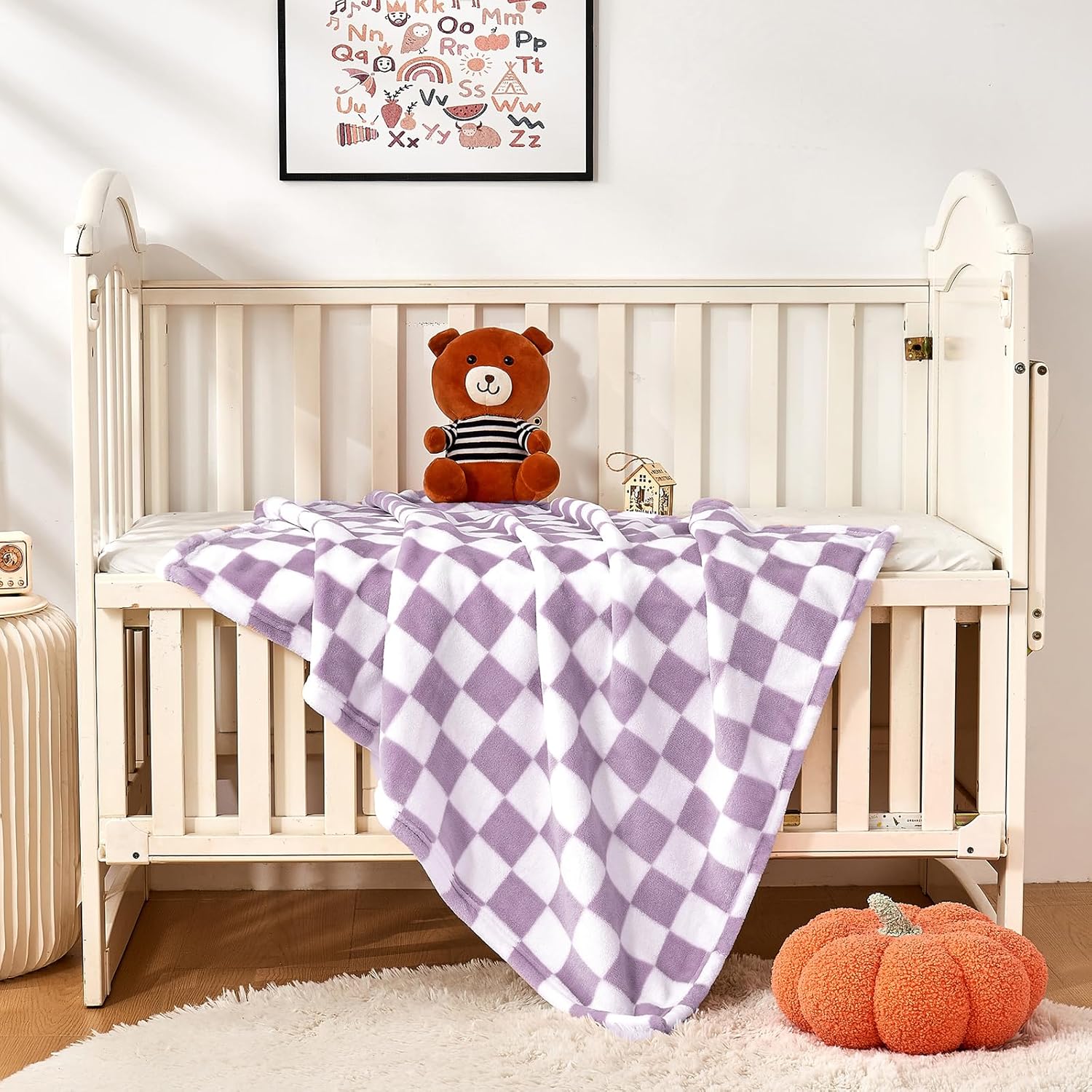Yurhap Checkered Baby Blanket - Ultra Soft Fleece Receiving Blanket for Newborns | 30''x40'', Purple