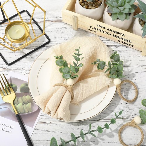 JarThenaAMCS Eucalyptus Leaf Napkin Rings Set of 100 Wood Bead Farmhouse Napkin Holders Greenery Napkins Buckle for Weddings Christmas Party and Easter Table Decoration
