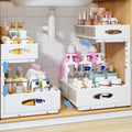 Under Sink Organizer | 2-Pack 2-Tier Pull-Out Shelf with Metal Slides & Mesh Drawers - White