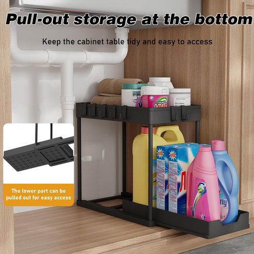 Meltrck Under Sink Organizer 2 Pack,Bathroom Under Cabinet Storage with Pull Out Sliding Drawers for Kitchen Organization,12.8 Inch,Black