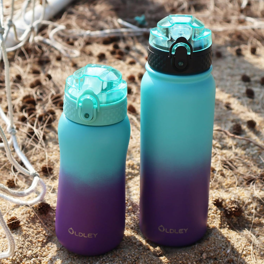 Oldley Insulated Water Bottle - 20oz Stainless Steel with 3 Lids | Leak-Proof, Double Wall, Green & Purple