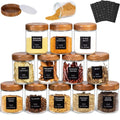 Yangbaga 12Pcs Glass Spice Jars with Labels-8oz Acacia Wood Lid Square Spice Containers,Seasoning Jars for Rack Cabinet Drawer,KitchenPantry Daily Use