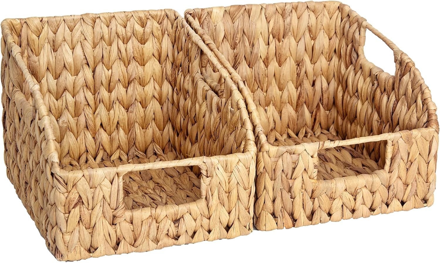 StorageWorks Wicker Pantry Baskets - Handwoven Organizing Baskets with Handles | 2 Pack, Water Hyacinth