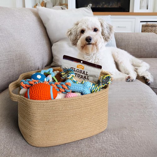 MEGASKET Wicker Basket for Storage, 15"x11"x9" Woven Basket with Handle, Rectangular Cute Storage Bin for Books, Shoes, Clothes, Towels, Decorative Gift Bin Empty, Stuffed Animal Organizer, Home Decor