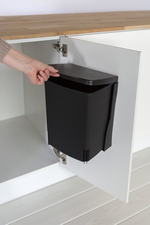 Brabantia 2.6 Gal Built-in Cupboard Trash Can (Black) Mounted Hidden Compact Storage for Kitchen (Min Space H10.63xW9.06xD13.39)