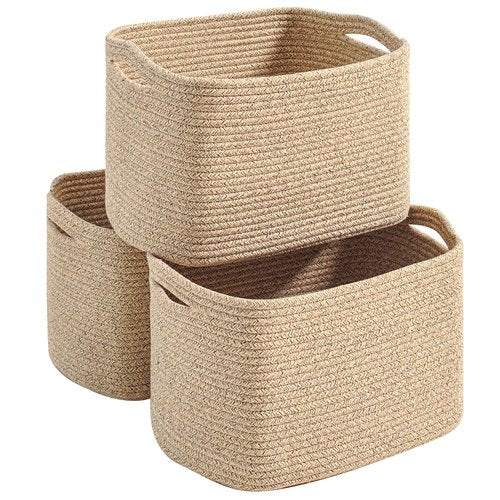 Dcerzxzci Storage Baskets for Organizing Shelves, Woven Cotton Rope Basket for Storage, Dog Toy Baskets Storage Kids, Cute Shelf Basket for Living Room Bedroom, 14.8"×11"×9.5", Pack of 3, Brown