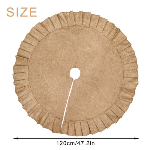 Medoore Christmas Tree Skirt Linen Burlap Tree Skirt with Ruffled Border Rustic Christmas Burlap Tree Skrit for Christmas Tree Holiday Decorations, 47 Inches