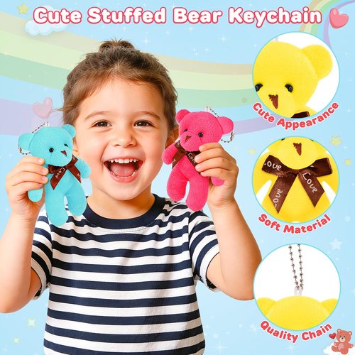 Toidgy Valentines Day Cards for Kids Classroom, 24 Packs Valentines Gifts Bulk with Stuffed Bear Plush Toys Keychain, Valentines Party Favors, Ideal Exchange Gift and School Prizes for Boys Girls