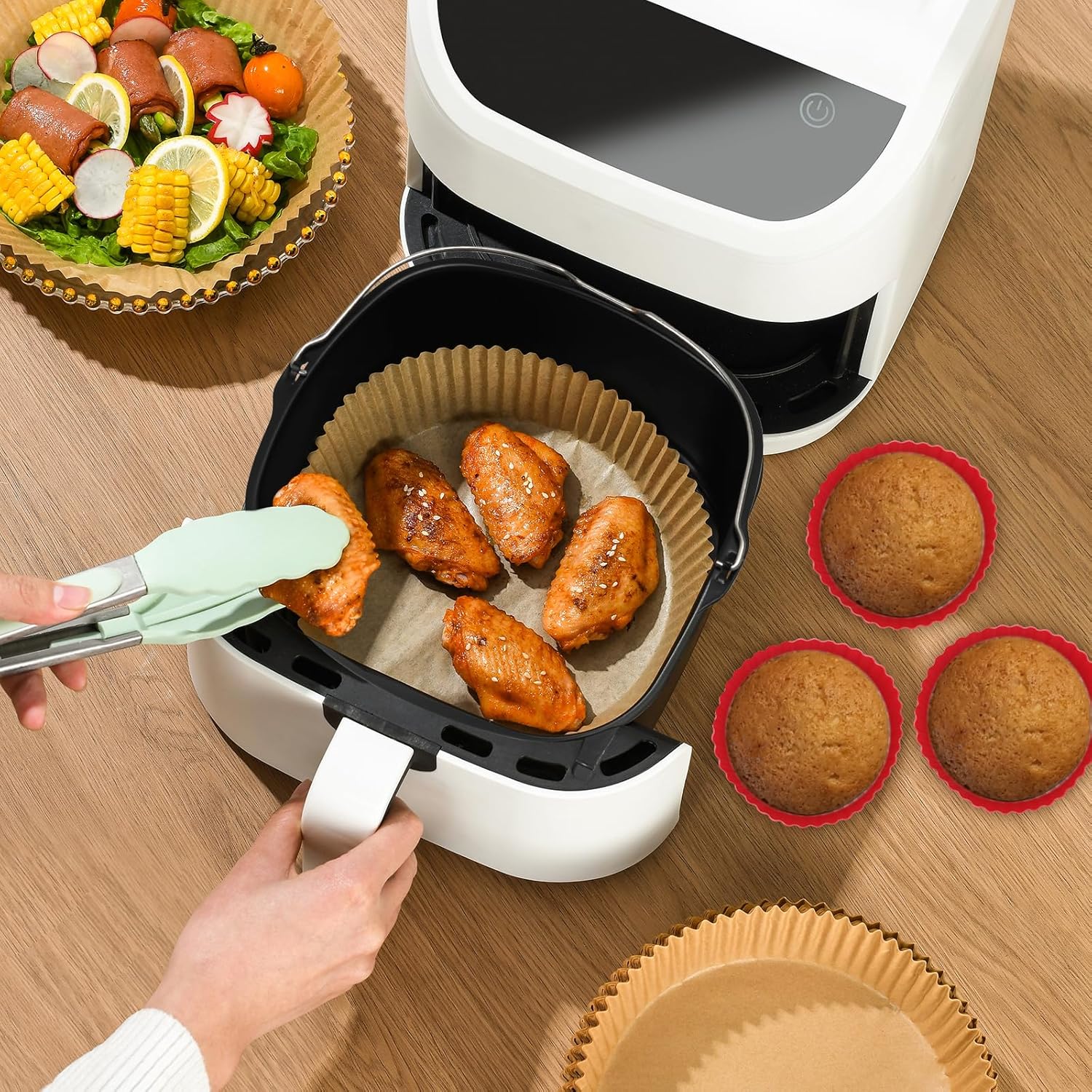 Skiennix 8-Inch Air Fryer Cake Pan - Non-Stick Deep Baking Pan with 6 Muffin Cups | Perfect for Instant Pot