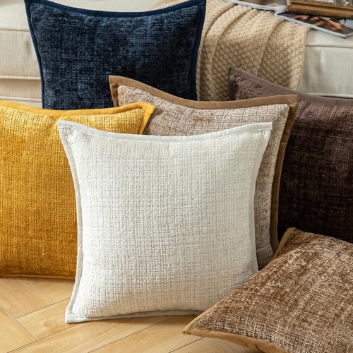 Yaertun Pack of 2 Chenille Textured Decorative Throw Pillow Covers Accent Solid Cushion Cover Soft Cozy Pillow Case with Velvet Back for Couch Sofa Bed Living Room 16x16 Inch Cream White