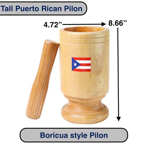 Puerto Rico Tall Size Wood Mortar & Pestle – Authentic Pilon for Boricua Style Cooking | Traditional Puerto Rican Kitchen Tool