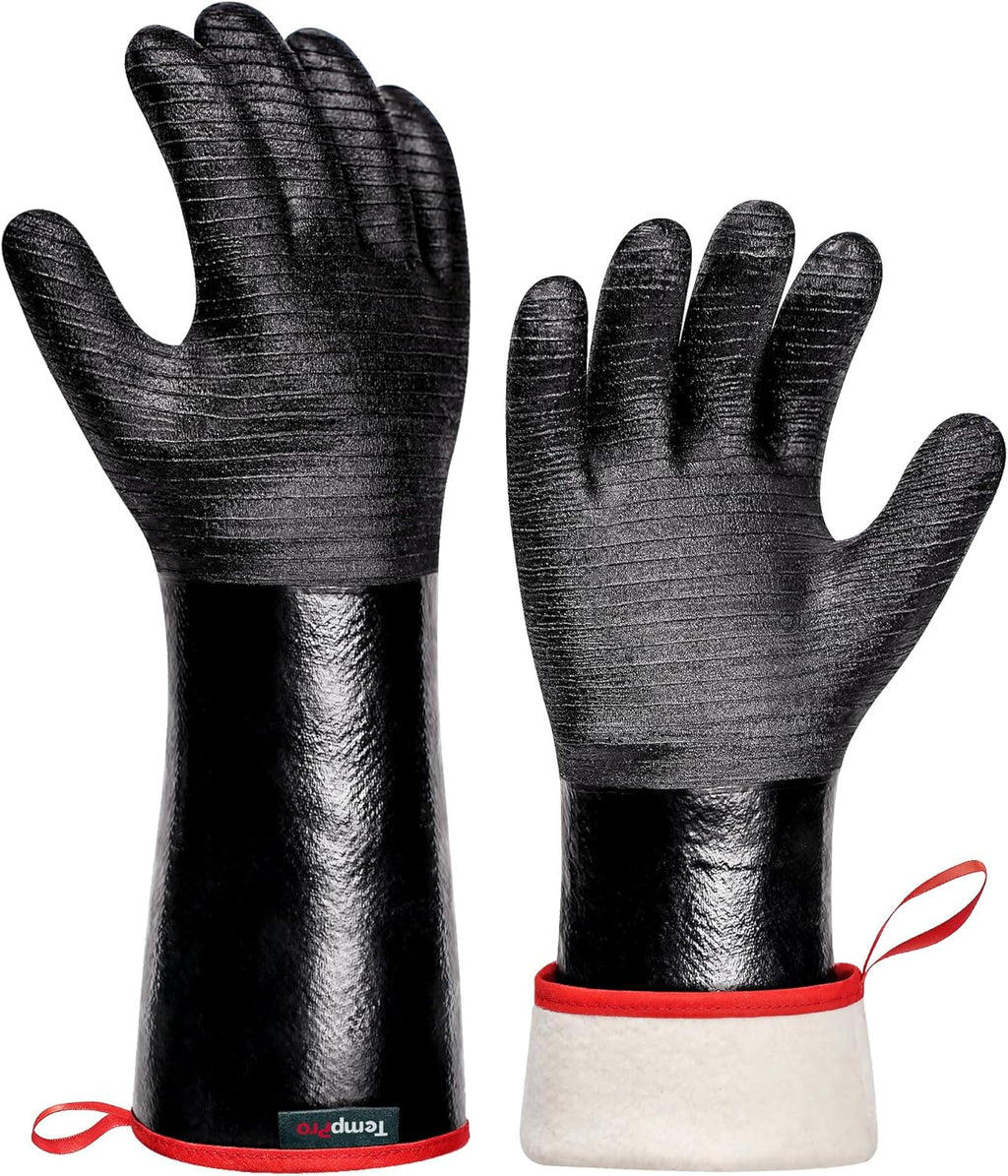 TempPro BBQ Gloves - 932°F Heat Resistant, Waterproof & Slip-Resistant Neoprene | 14" Oven Mitts for Grilling & Smoking