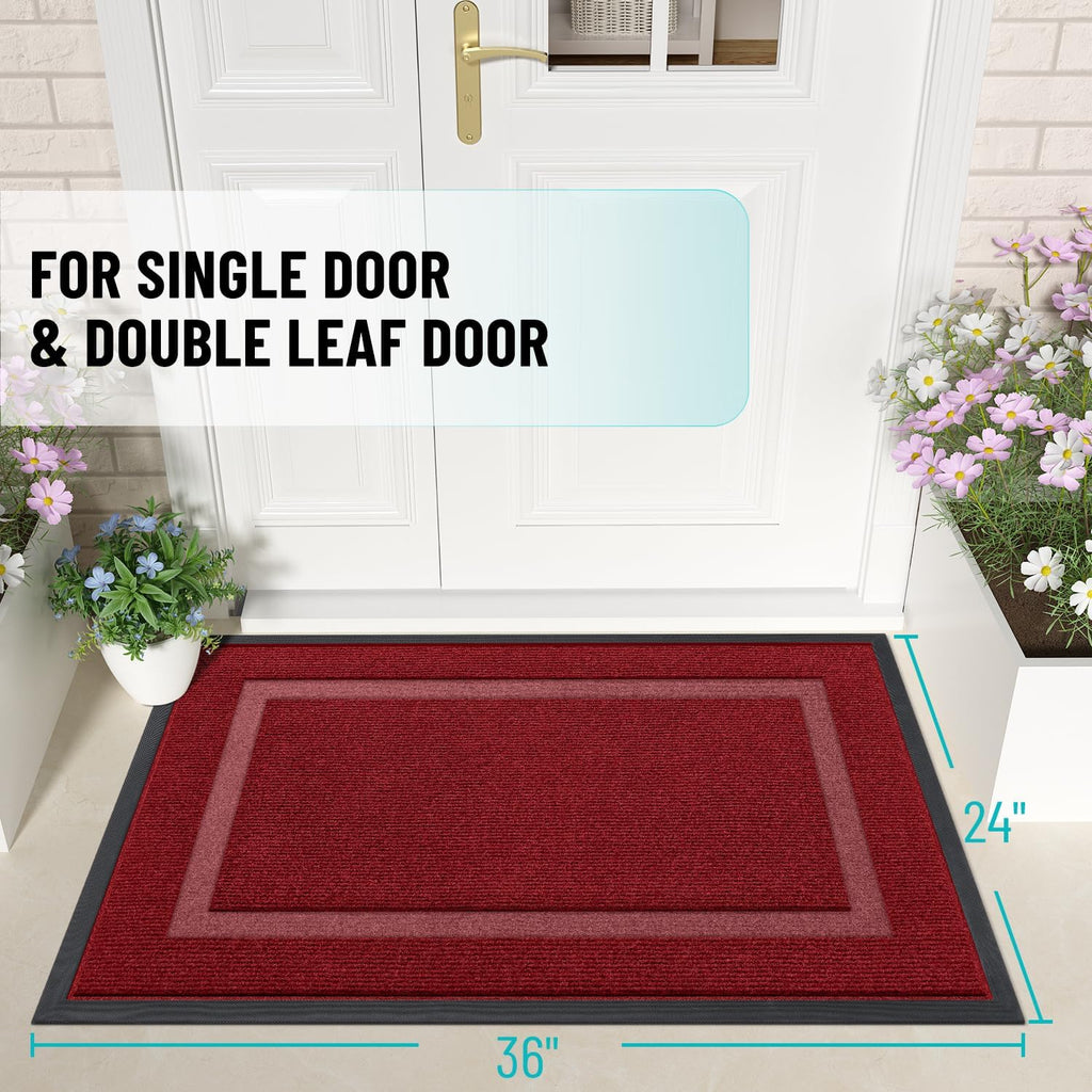 OLANLY Waterproof Front Door Mat - All-Season Indoor/Outdoor Doormat, Easy Clean, 36x24, Wine Red