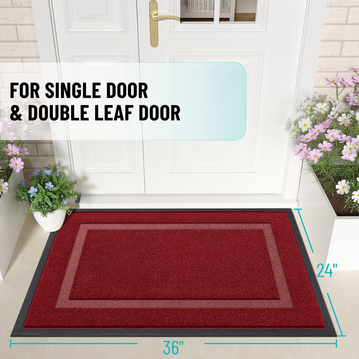 OLANLY Waterproof Front Door Mat - All-Season Indoor/Outdoor Doormat, Easy Clean, 36x24, Wine Red