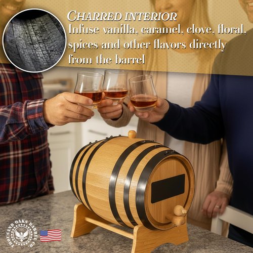 American Oak Barrel (2 liter) with Chalkboard Front - Charred Mini Keg for Aging Cocktails, Bourbon, Scotch, Whiskey, Gin, Hot Sauce - Home Bar Decor by Thousand Oaks Barrel Co.