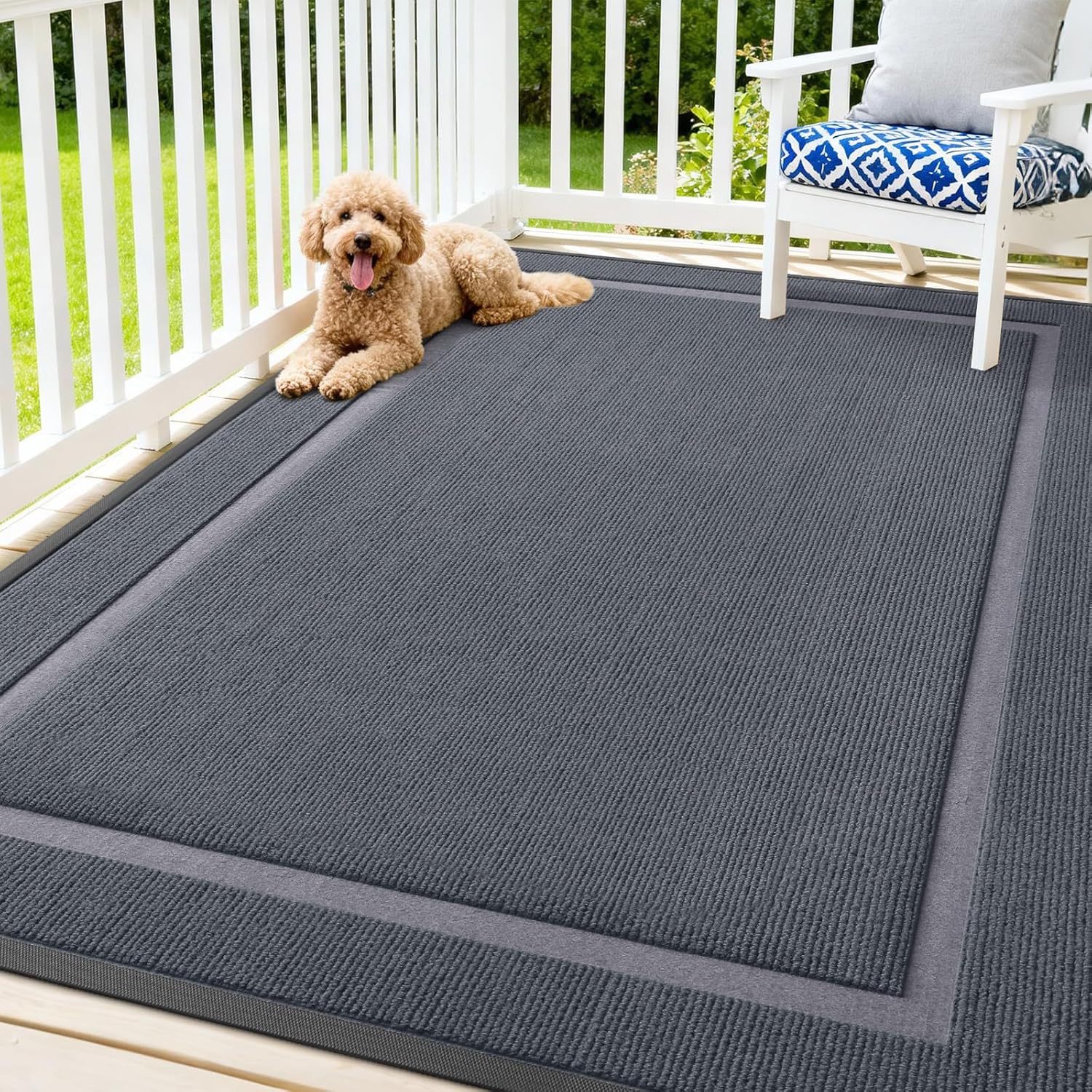 OLANLY Waterproof Front Door Mat - All-Season Indoor/Outdoor Doormat, Sturdy Natural Rubber, 71x47, Light Grey