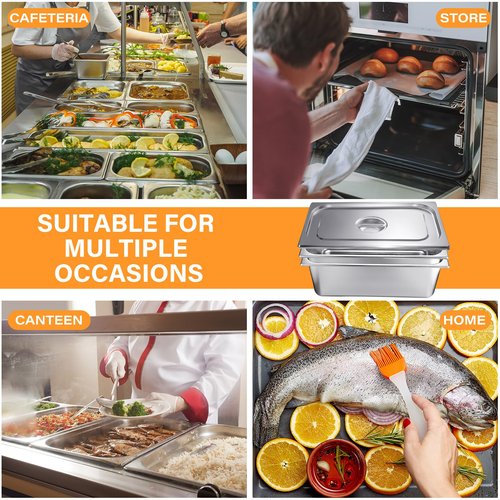 Ferraycle 3 Pack Full Size 6 Inch, 8 Inch Hotel Pan with Lid Perforated Steam Table Pan Restaurant Supplies for Kitchen, Steam Table Tray for Food Warmer