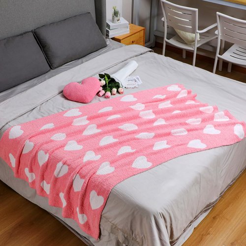 FuWeave Heart Pillow Blanket and Pillow Set Include 50 x 60 Inch Double Sided Pink Flannel Blanket and Heart Shaped Plush Throw Pillows for Home Living Room Bed Couch Sofa Decor Lover Gifts